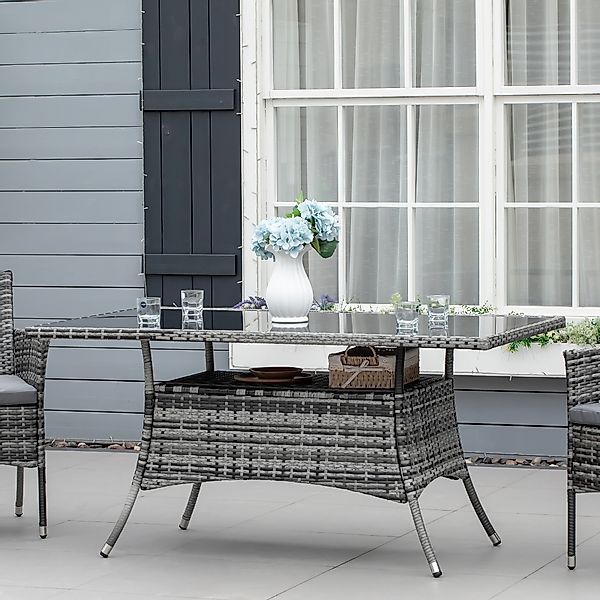 Outsunny Gartentisch Polyrattan Glastisch 150x85x74cm mit Sicherheitsglas i günstig online kaufen