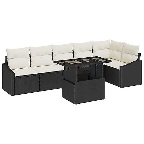 vidaXL Loungesofa 7-tlg. Garten-Sofagarnitur mit Kissen Schwarz Poly Rattan günstig online kaufen