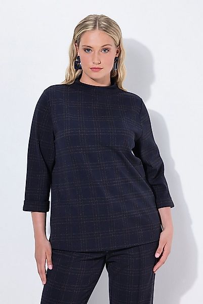 Ulla Popken Sweatshirt Punto-Sweatshirt Karo Glitter Stehkragen 3/4-Arm günstig online kaufen