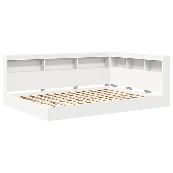 vidaXL Bett mit Bücherregal-Kopfteil Weiß 160 x 200 cm Holzwerkstoff 333573 günstig online kaufen