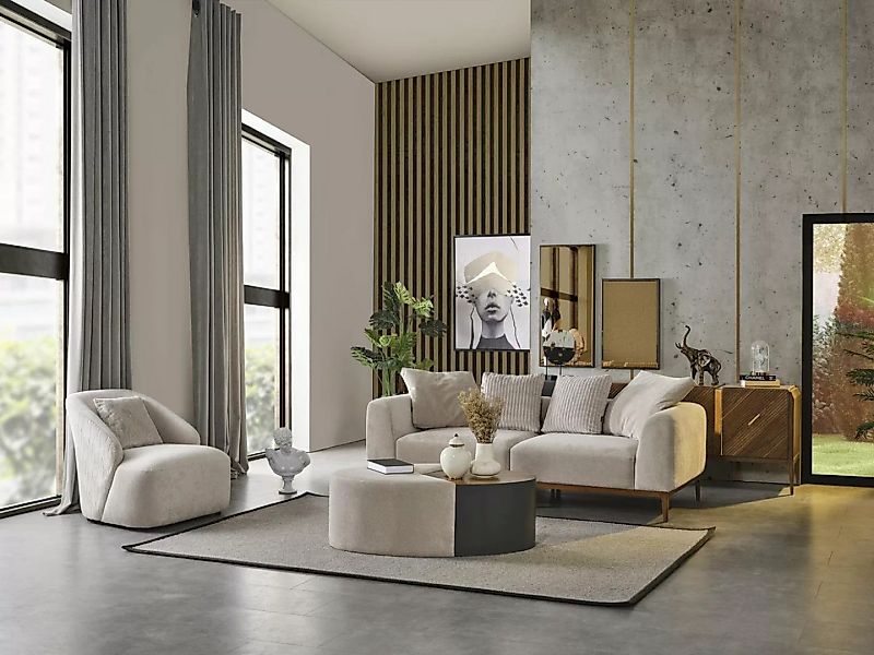 JVmoebel Sofa Sofagarnitur 3 Sitzer Sessel Dreisitzer Weiß Modern Stoff, 2 günstig online kaufen