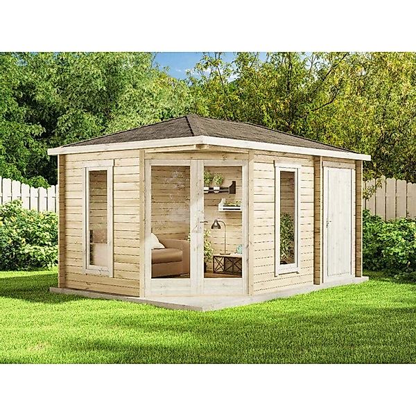 Alpholz Gartenhaus Liwa Compact Walmdach 442 cm x 302 cm Imprägniert Pinie günstig online kaufen