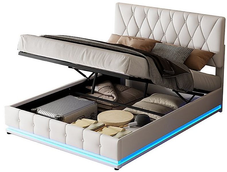 FUROKOY Polsterbett Modernes Bett mit LED aus hochwertigem Kunstleder,hydra günstig online kaufen