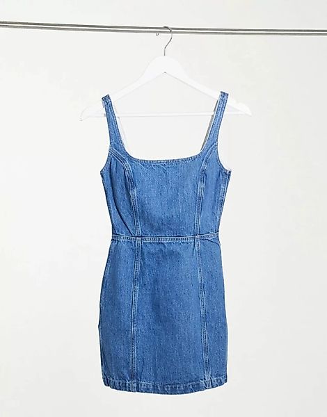 ASOS DESIGN – Jeanskleid mit eckigem Ausschnitt in Blau günstig online kaufen