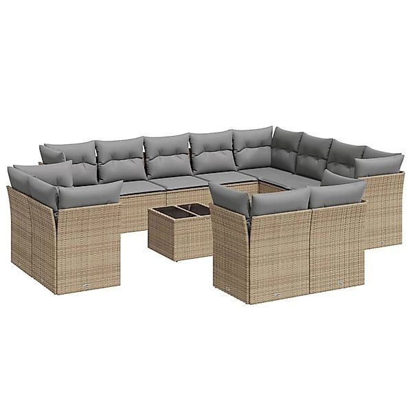 vidaXL 13-Tlg Garten-Sofagarnitur mit Kissen Beige Poly Rattan 3218539 günstig online kaufen