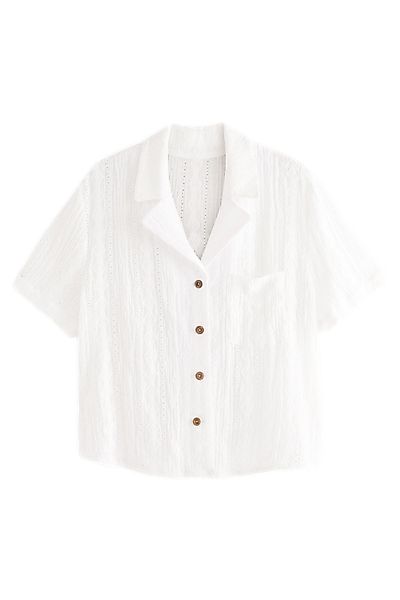 Next Kurzarmhemd Kurzärmelige Urlaubsbluse mit Lochstickerei günstig online kaufen