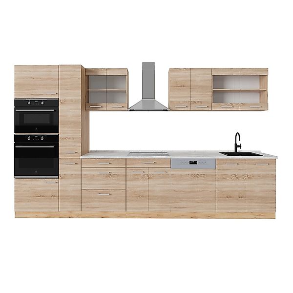 Vicco R-Line Küchenzeile Sonoma/Goldkraft Eiche 350 cm AP Marmor günstig online kaufen