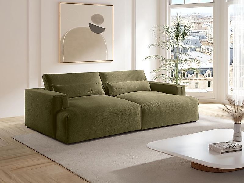 Sofa 4-Sitzer - tiefe Komfortsitzfläche - Chenille-Stoff - Khaki - COLYSA günstig online kaufen