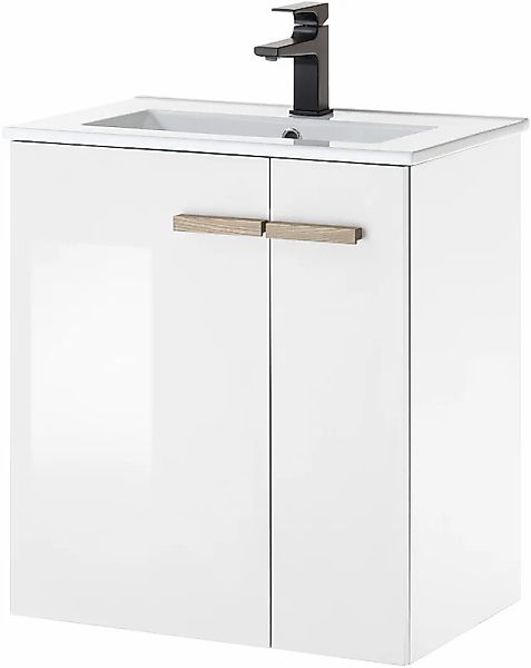 Home affaire "SOLiD, Unterschrank inkl. Waschbecken, Badschrank mit Holzgri günstig online kaufen