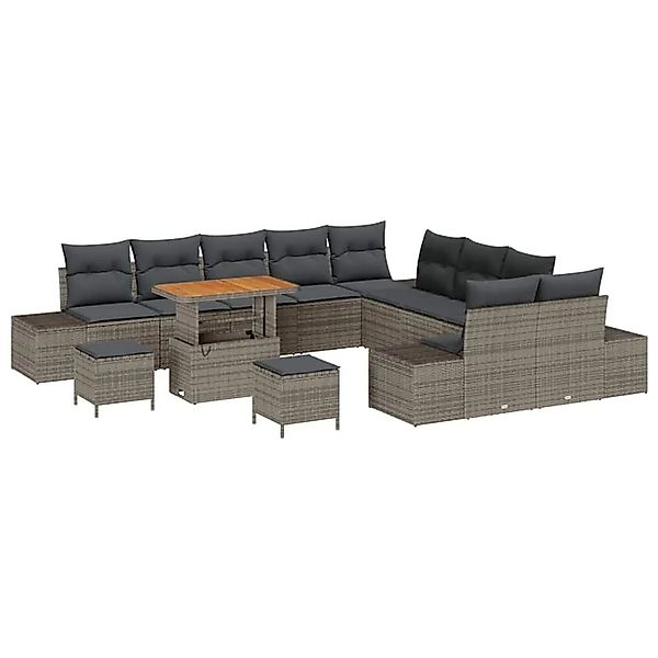vidaXL Gartensofa-Set mit Kissen mit Speicher 13 Stk Grau Poly Rattan 33647 günstig online kaufen
