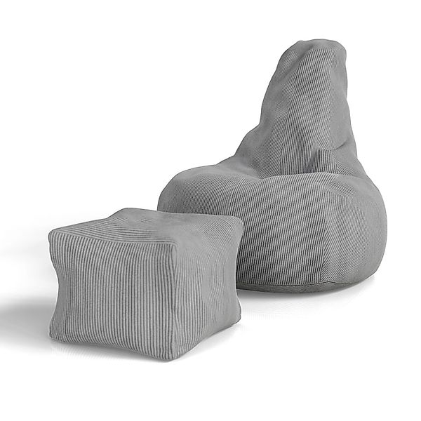 Juskys Sitzsack Chillex mit Hocker XL in Stoff Cord Hellgrau günstig online kaufen