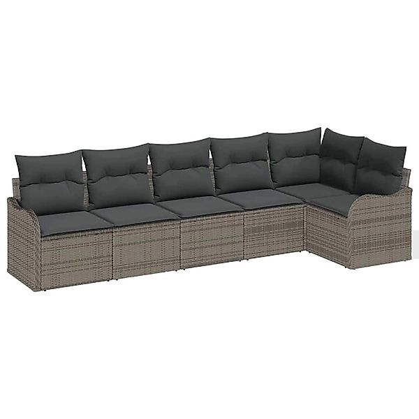 vidaXL Garten-Sofa-Set mit Kissen 6-Tlg Grau Poly Rattan 3345719 günstig online kaufen