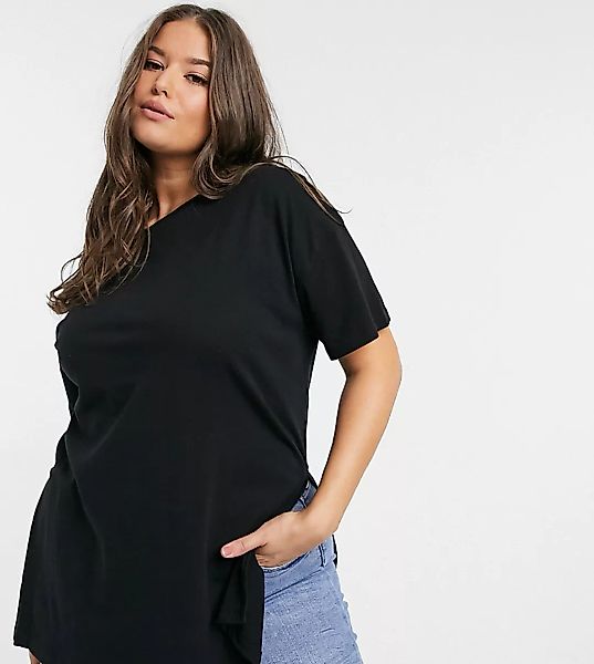 ASOS DESIGN Curve – Langes, strukturiertes T-Shirt mit Seitenschlitzen in S günstig online kaufen