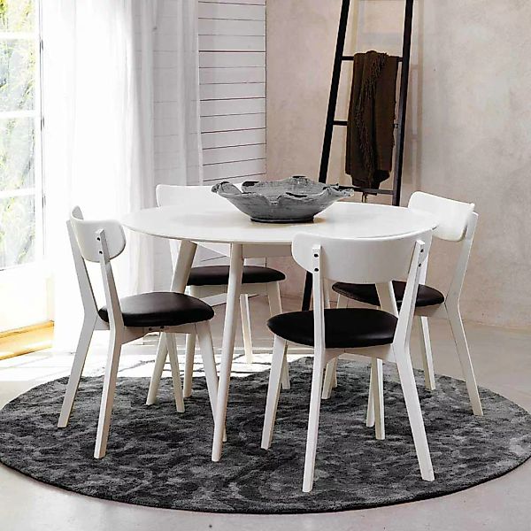 Esstisch mit Stühlen in Schwarz Weiß Eiche (fünfteilig) günstig online kaufen