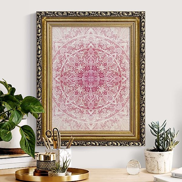 Gerahmtes Leinwandbild Mandala Aquarell Sonne Ornament rosa günstig online kaufen