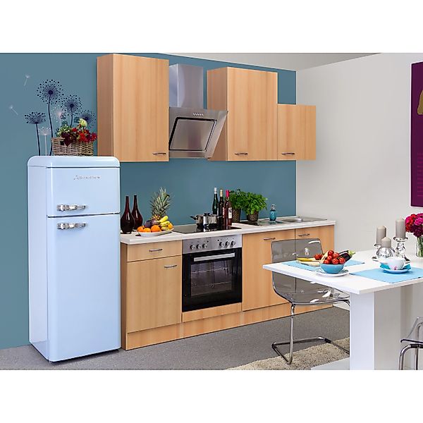 Flex-Well Classic Küchenzeile Nano 220 cm Buche Nachbildung günstig online kaufen