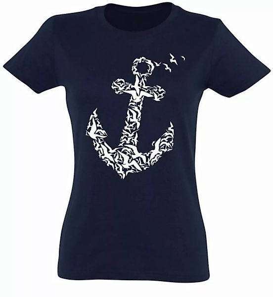 Baddery Print-Shirt Damen T-Shirt: Anker - Segeln Meer See Kapitänin Boot, günstig online kaufen