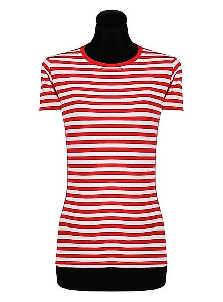 thetru T-Shirt Damen Ringelshirt kurzarm rot-weiß – alltagstaugli Gestreift günstig online kaufen