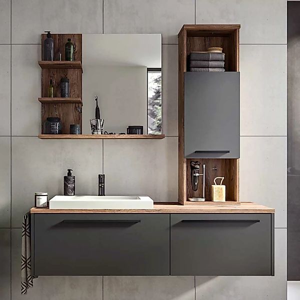 Badezimmermöbel 3er Set in modernem Design 140 cm breit (dreiteilig) günstig online kaufen