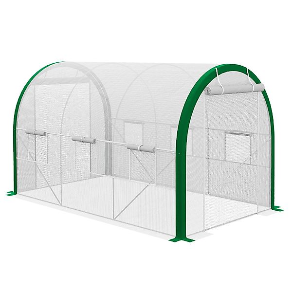 Outsunny Foliengewächshaus mit Rolltür Verzinkter Stahl Weiß 3,58 x 2,1 x 2 günstig online kaufen