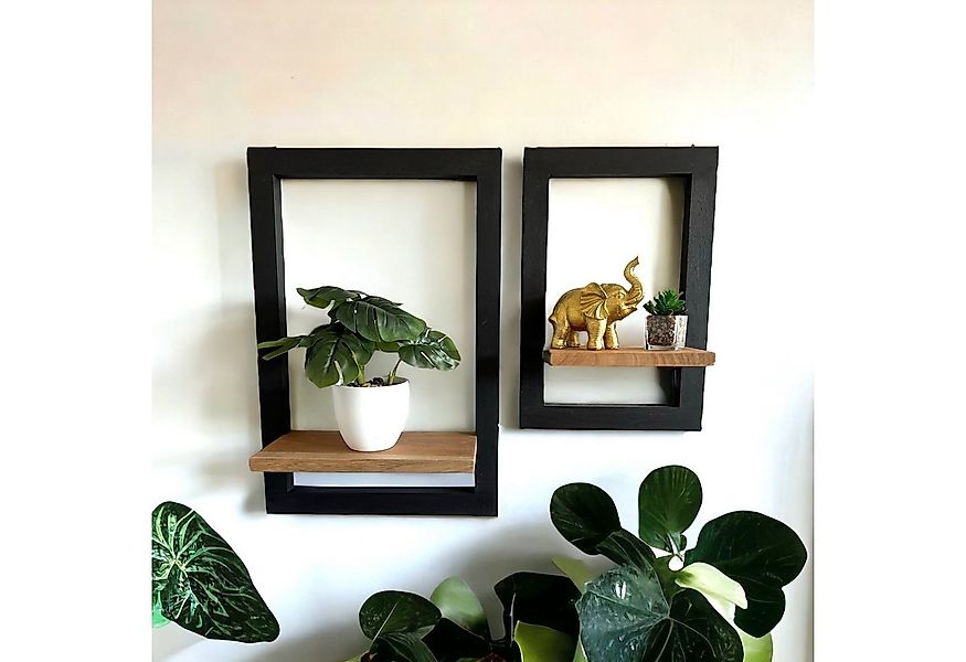 FaHome Deko-Wandregal Wandregal aus Holz Schwarzer Rahmen und Natur Abstell günstig online kaufen