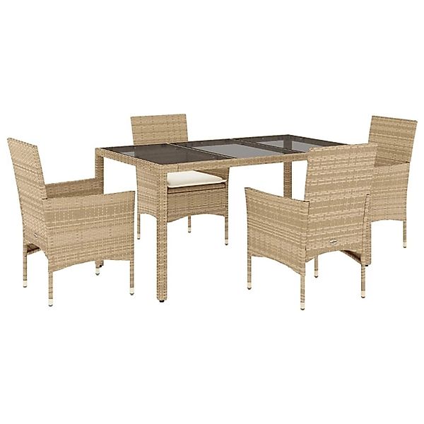 vidaXL 5-Tlg Garten-Essgruppe mit Kissen Beige Poly Rattan und Glas 3278569 günstig online kaufen