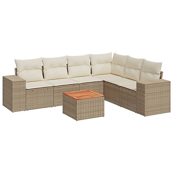 vidaXL 7-Tlg Garten-Sofagarnitur mit Kissen Beige Poly Rattan 3257794 günstig online kaufen