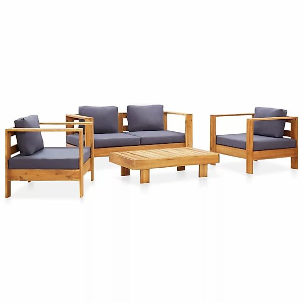 4-tlg. Garten-lounge-set Mit Kissen Grau Massivholz Akazie günstig online kaufen