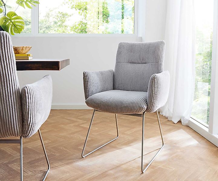 Esszimmerstuhl Jova-Flex mit Armlehnen Cord Silbergrau Kufengestell Edelsta günstig online kaufen