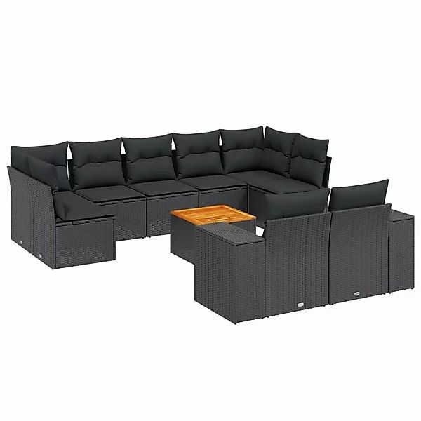 vidaXL 10-tlg Garten-Sofagarnitur mit Kissen Schwarz Poly Rattan Modell 89 günstig online kaufen