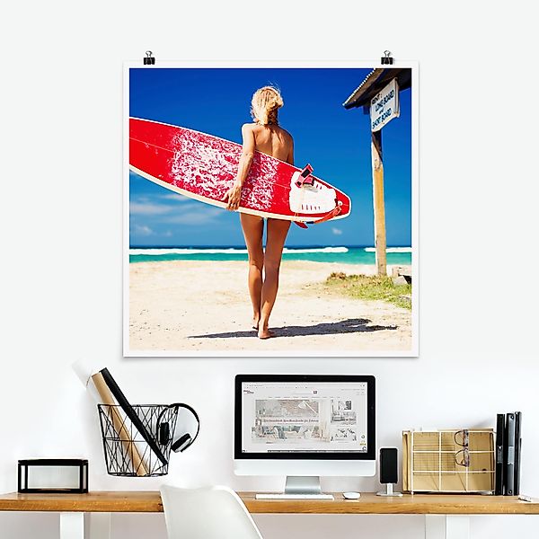 Poster - Quadrat Surfergirl günstig online kaufen