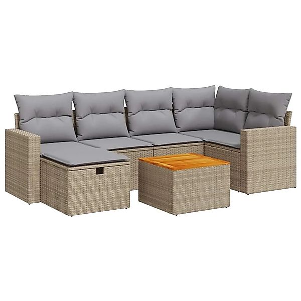 vidaXL 7-Tlg Garten-Sofagarnitur mit Kissen Beige Poly Rattan 3325790 günstig online kaufen