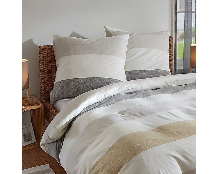 TRAUMSCHLAF Bettwäsche Melange Streifen Natur, Biber, 2 teilig, Biberbettwä günstig online kaufen