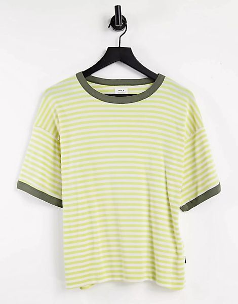 RVCA – No Regard – Oversize-T-Shirt in Gelb gestreift-Mehrfarbig günstig online kaufen