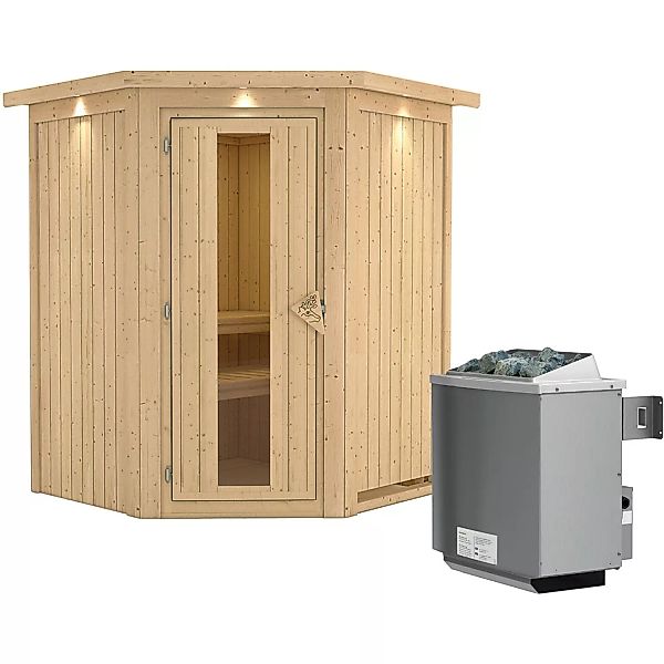 Karibu Sauna Lyra inkl. Ofen 9 kW integr. Steuerung, Dachkranz, Energiespar günstig online kaufen