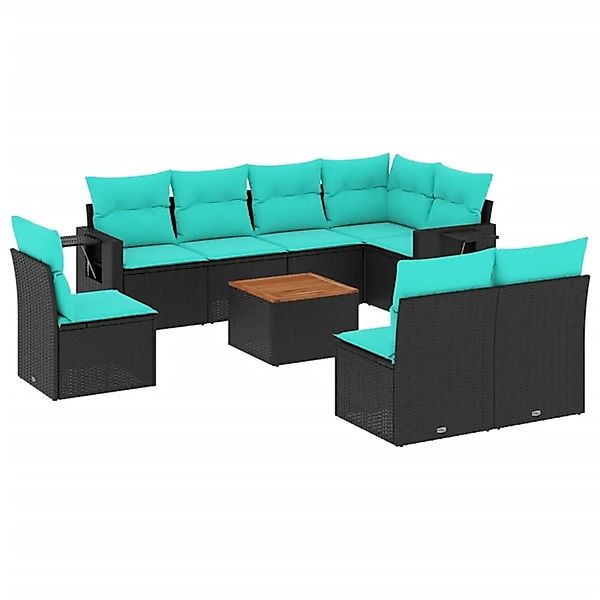 vidaXL 9-Tlg Gartensofa-Set mit Kissen Schwarzes Polyrattan 3224601 günstig online kaufen