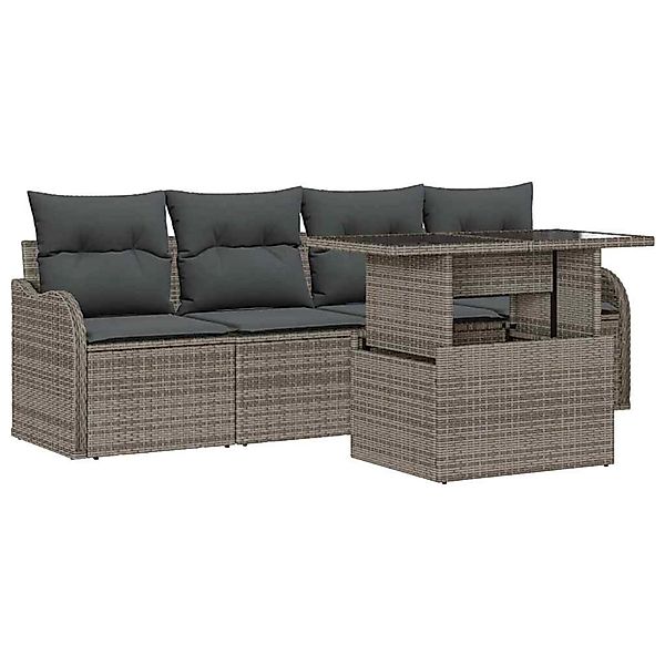 vidaXL Garten-Sofa-Set mit Kissen 5-Tlg Grau Poly Rattan 3348365 günstig online kaufen