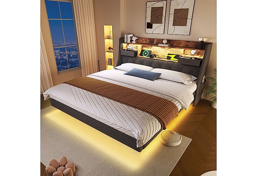 Odikalo Polsterbett Stauraumbett mit Bettkasten LED und Ladestation (180x20 günstig online kaufen
