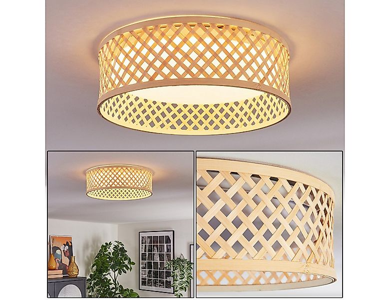 hofstein Deckenleuchte Deckenlampe aus Metall/Bambus/Kunststoff in Weiß/Nat günstig online kaufen
