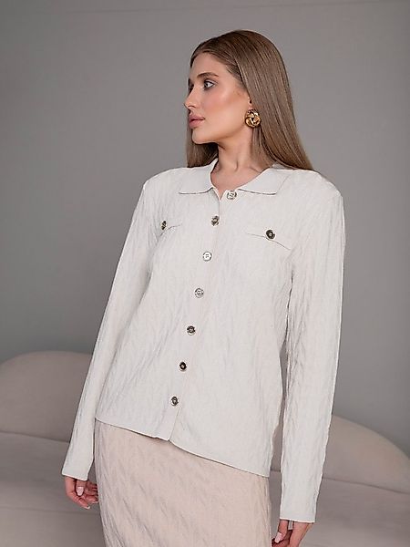 Passioni Strickjacke mit Kragen und Zopfmuster günstig online kaufen