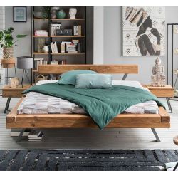 Balken Massivholzbett aus Wildeiche geölt Nachtkommoden (dreiteilig) günstig online kaufen