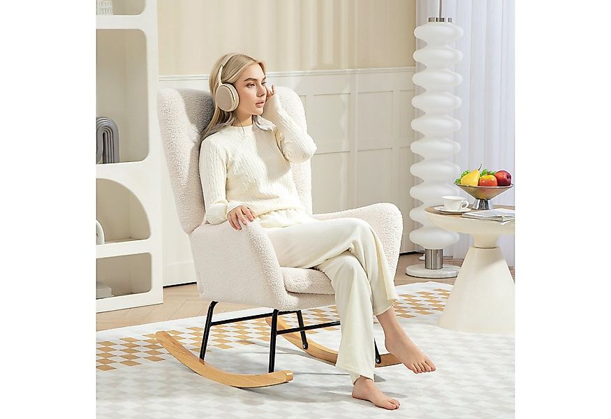 HOMCOM Schaukelstuhl Schaukelsessel mit Armlehne, Teddystoff-Optik (Relaxse günstig online kaufen