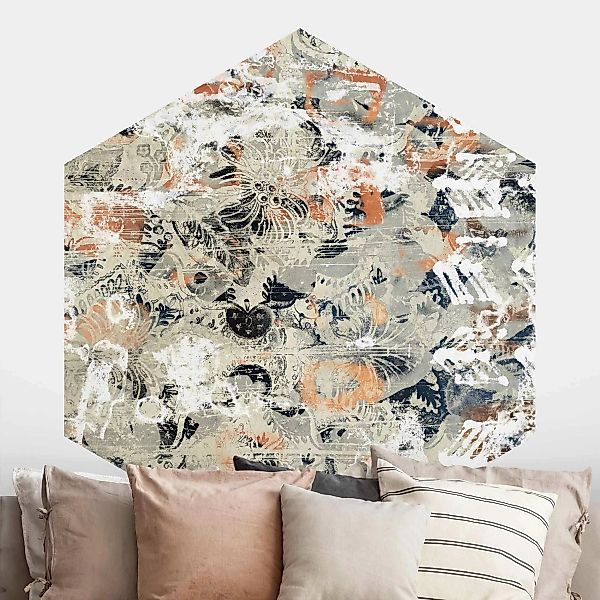 Hexagon Mustertapete selbstklebend Terracotta Collage II günstig online kaufen