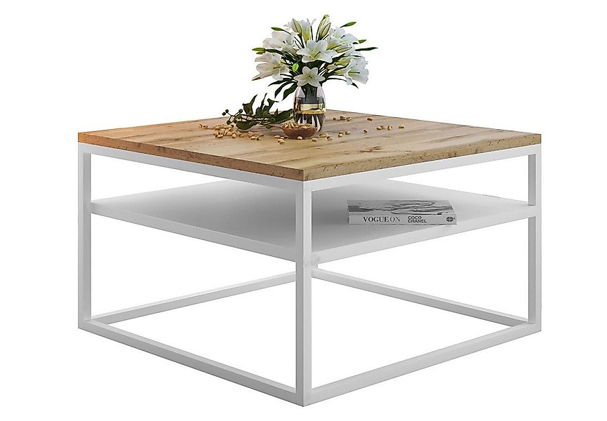 Lookway Couchtisch NOVA LOFT mit Ablage auf weißem Gestell (1x Tisch), Brei günstig online kaufen