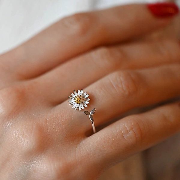 Runde Perlé Fingerring Offener Ring Gänseblümchen günstig online kaufen