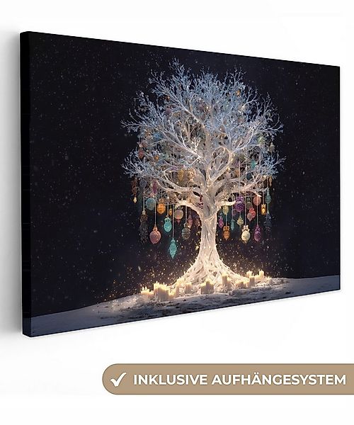 OneMillionCanvasses® Leinwandbild Schneebaum - Lichter - Weiß - Farbenfroh, günstig online kaufen