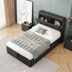 Flieks Polsterbett, Hydraulisches Stauraumbett Einzelbett 90x200cm günstig online kaufen