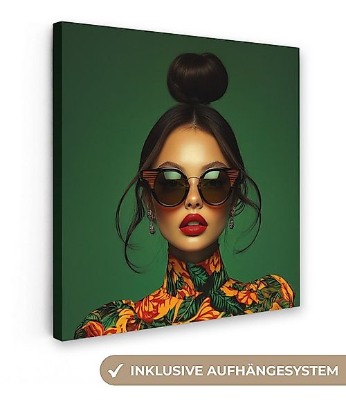 OneMillionCanvasses® Leinwandbild Frau - Grün - Modern - Brille - Abstrakt, günstig online kaufen