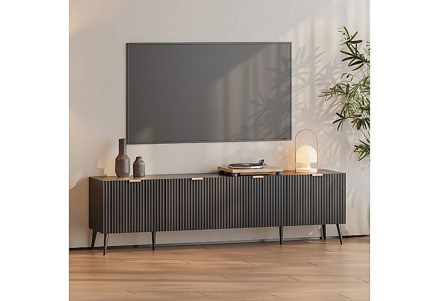 en.casa TV-Schrank »Nand« mit 4 Türen geriffelt 180 x 35 x 51 cm Schwarz günstig online kaufen