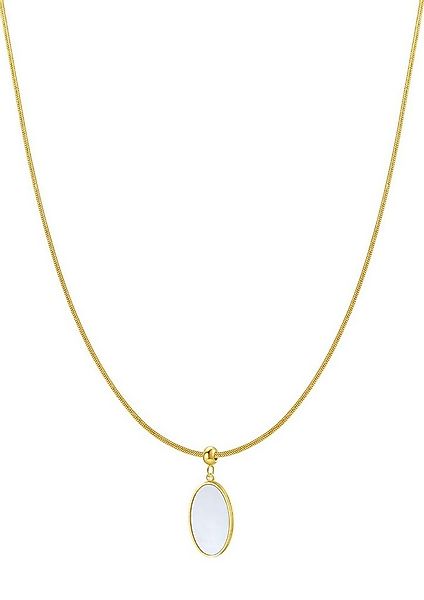 Hey Happiness Lange Kette Edelstahl Damen, Perlmutt Platte oval hängend, 18 günstig online kaufen